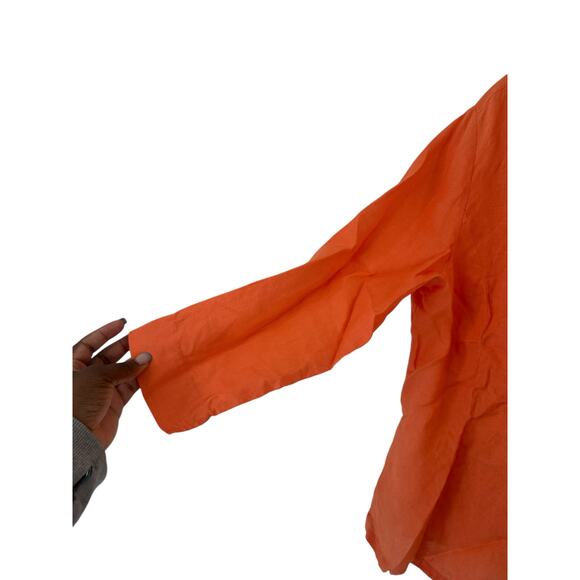 Talbots Irish Linen Blouse 16 Plus Orange Lagenlook Button Up Coastal Grandma - Picture 7 of 12